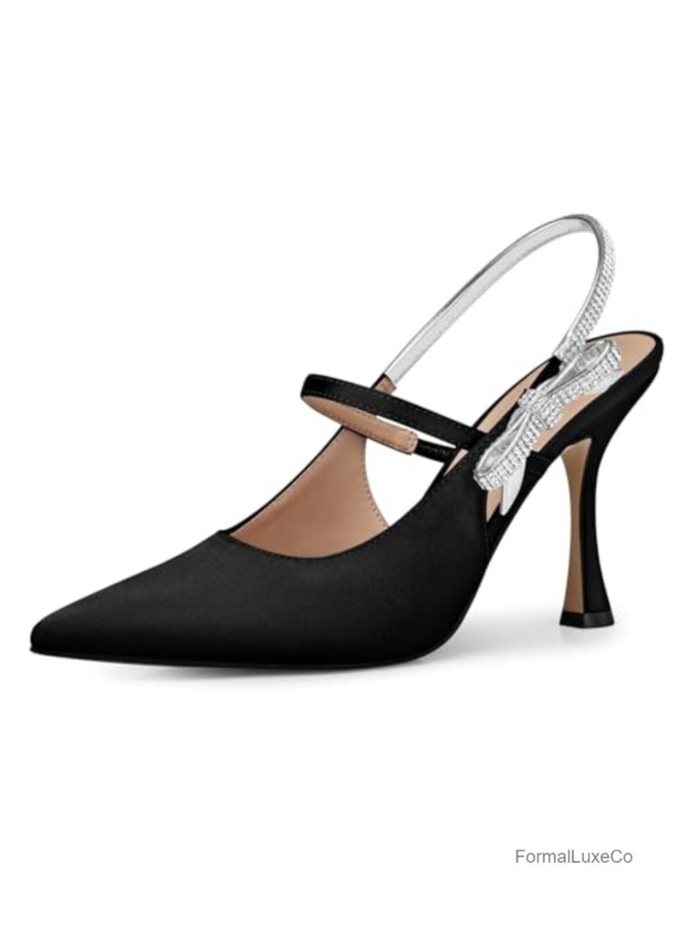 Kitten Heel Pumps 3.8 Inch Rhinestone Bow Ankle Strap Dress Shoes